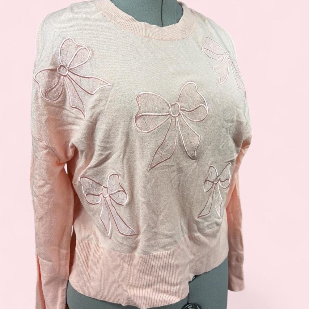 Bridgerton Netflix Pink Lace Bow Sweater Womens Medium Coquette Balletcore